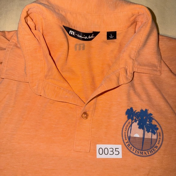 Travis Mathew Mens Large Orange Heathered Palm Tree Graphic Golf Polo Shirt - Picture 2 of 5
